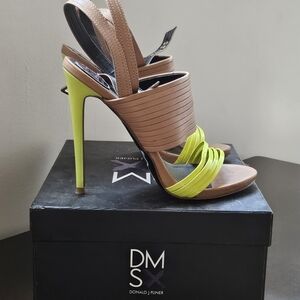 Donald J. Pliner Tan and Neon Yellow Heels